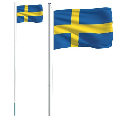 vidaXL Mástil y bandera de Suecia aluminio 6,23 m