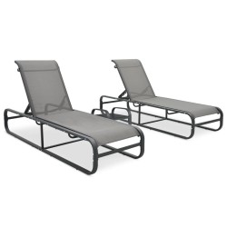 vidaXL Tumbonas con mesa 2 unidades textilene y aluminio