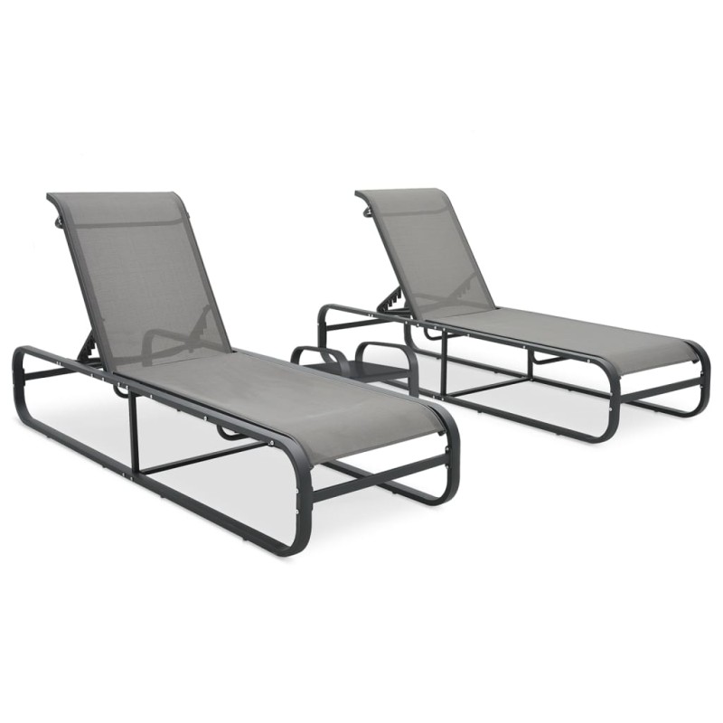 vidaXL Tumbonas con mesa 2 unidades textilene y aluminio