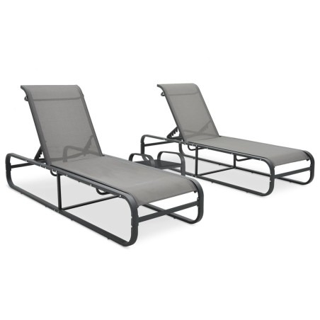 vidaXL Tumbonas con mesa 2 unidades textilene y aluminio