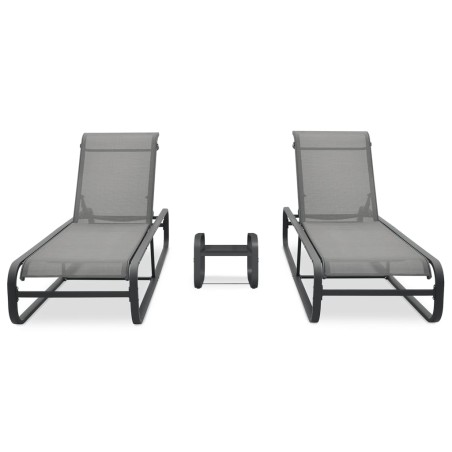vidaXL Tumbonas con mesa 2 unidades textilene y aluminio