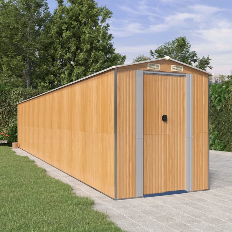 vidaXL Cobertizo jardín acero galvanizado marrón claro 192x1021x223 cm vidaXL Cobertizo jardín acero galvanizado marrón claro 192x1021x223 cm