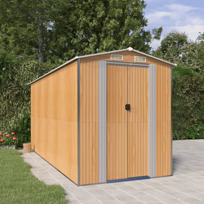 vidaXL Cobertizo jardín acero galvanizado marrón claro 192x440x223 cm vidaXL Cobertizo jardín acero galvanizado marrón claro 192x440x223 cm