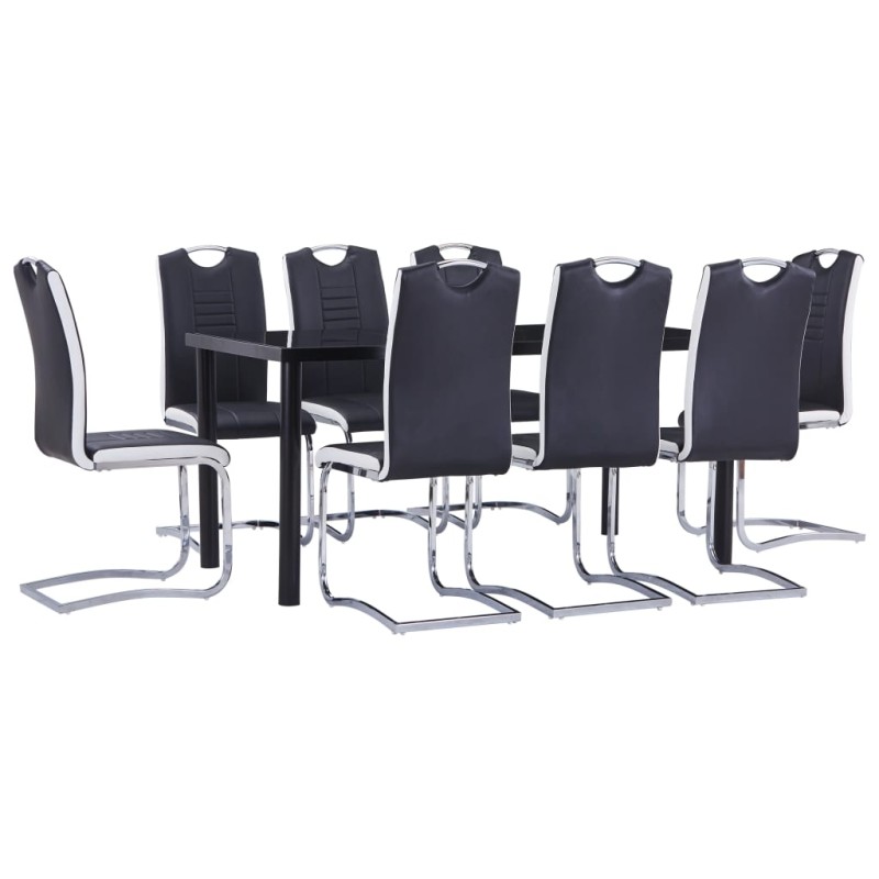 vidaXL Juego de comedor 9 piezas cuero sintético negro vidaXL Juego de comedor 9 piezas cuero sintético negro