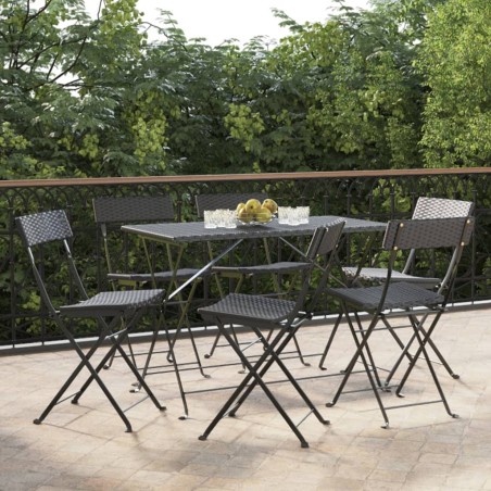 vidaXL Sillas cafetería plegables 6 uds acero y ratán sintético negro