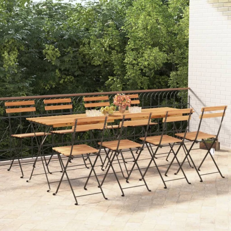 vidaXL Sillas cafetería plegables 8 uds acero y madera maciza de teca vidaXL Sillas cafetería plegables 8 uds acero y madera maciza de teca