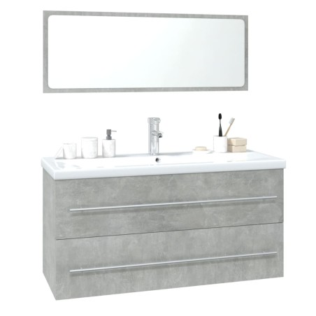 vidaXL Conjunto de muebles de baño madera contrachapada gris hormigón