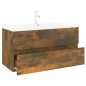vidaXL Mueble de baño con lavabo madera contrachapada roble ahumado vidaXL Mueble de baño con lavabo madera contrachapada roble ahumado