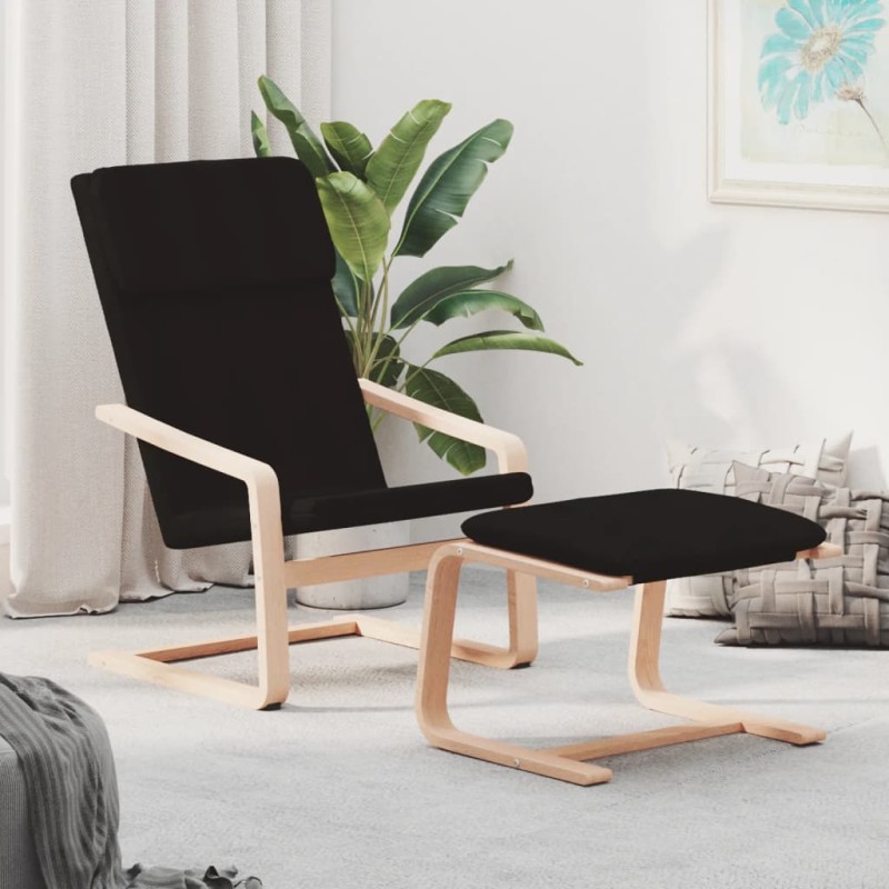 vidaXL Sillón de relax con taburete tela negro vidaXL Sillón de relax con taburete tela negro