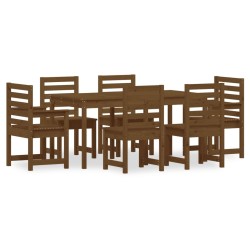 vidaXL Set de comedor de jardín 7 pzas madera maciza pino marrón miel
