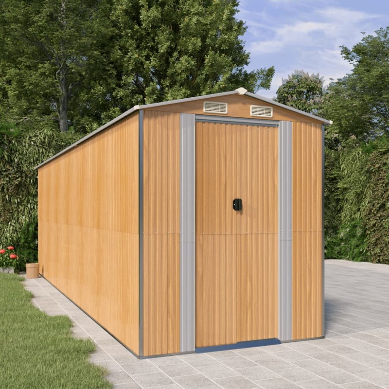 vidaXL Cobertizo jardín acero galvanizado marrón claro 192x606x223 cm vidaXL Cobertizo jardín acero galvanizado marrón claro 192x606x223 cm