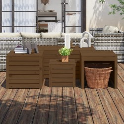 vidaXL Juego cajas de jardín 4 pzs madera maciza pino gris marrón miel
