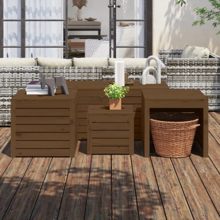 vidaXL Juego cajas de jardín 4 pzs madera maciza pino gris marrón miel