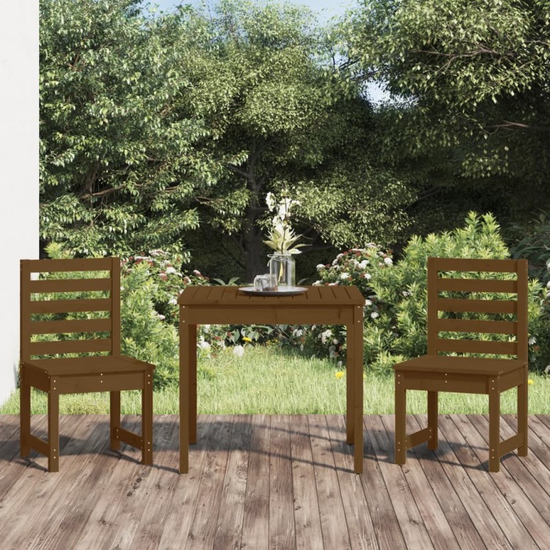 vidaXL Mesa y sillas de jardín 3 pzas madera maciza pino marrón miel vidaXL Mesa y sillas de jardín 3 pzas madera maciza pino marrón miel