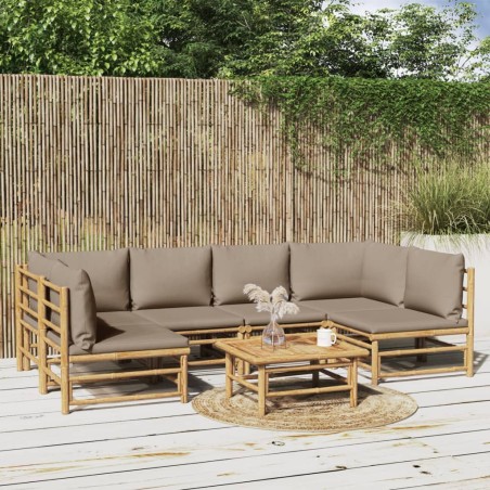 vidaXL Set de muebles de jardín 7 piezas bambú y cojines gris taupe