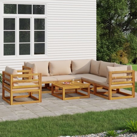vidaXL Set muebles de jardín 7 pzas madera maciza y cojines gris taupé