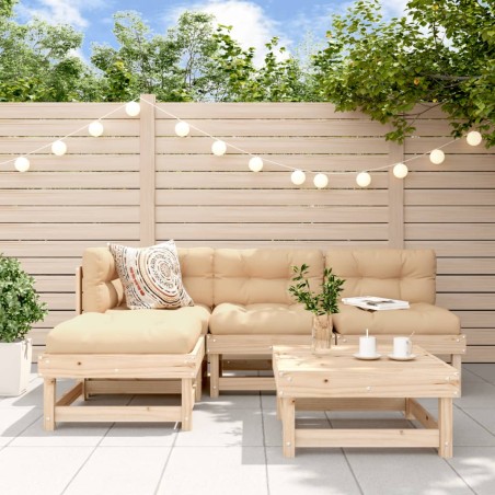 vidaXL Juego de sofás de jardín 5 piezas madera maciza de pino