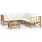 vidaXL Set de muebles de jardín 6 piezas bambú y cojines blanco crema vidaXL Set de muebles de jardín 6 piezas bambú y cojines blanco crema