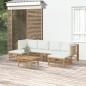 vidaXL Set de muebles de jardín 7 piezas bambú y cojines blanco crema vidaXL Set de muebles de jardín 7 piezas bambú y cojines blanco crema