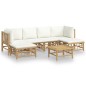 vidaXL Set de muebles de jardín 7 piezas bambú y cojines blanco crema vidaXL Set de muebles de jardín 7 piezas bambú y cojines blanco crema