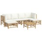 vidaXL Set de muebles de jardín 7 piezas bambú y cojines blanco crema vidaXL Set de muebles de jardín 7 piezas bambú y cojines blanco crema