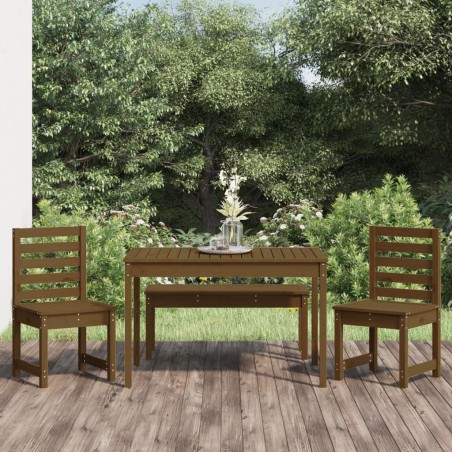 vidaXL Set de comedor de jardín 4 pzas madera maciza pino marrón miel