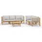 vidaXL Set de muebles de jardín 6 piezas bambú con cojines gris claro vidaXL Set de muebles de jardín 6 piezas bambú con cojines gris claro
