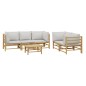 vidaXL Set de muebles de jardín 6 piezas bambú con cojines gris claro vidaXL Set de muebles de jardín 6 piezas bambú con cojines gris claro