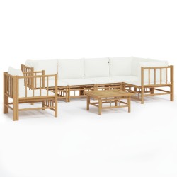 vidaXL Set de muebles de jardín 7 piezas bambú y cojines blanco crema
