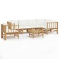 vidaXL Set de muebles de jardín 7 piezas bambú y cojines blanco crema