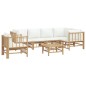 vidaXL Set de muebles de jardín 7 piezas bambú y cojines blanco crema