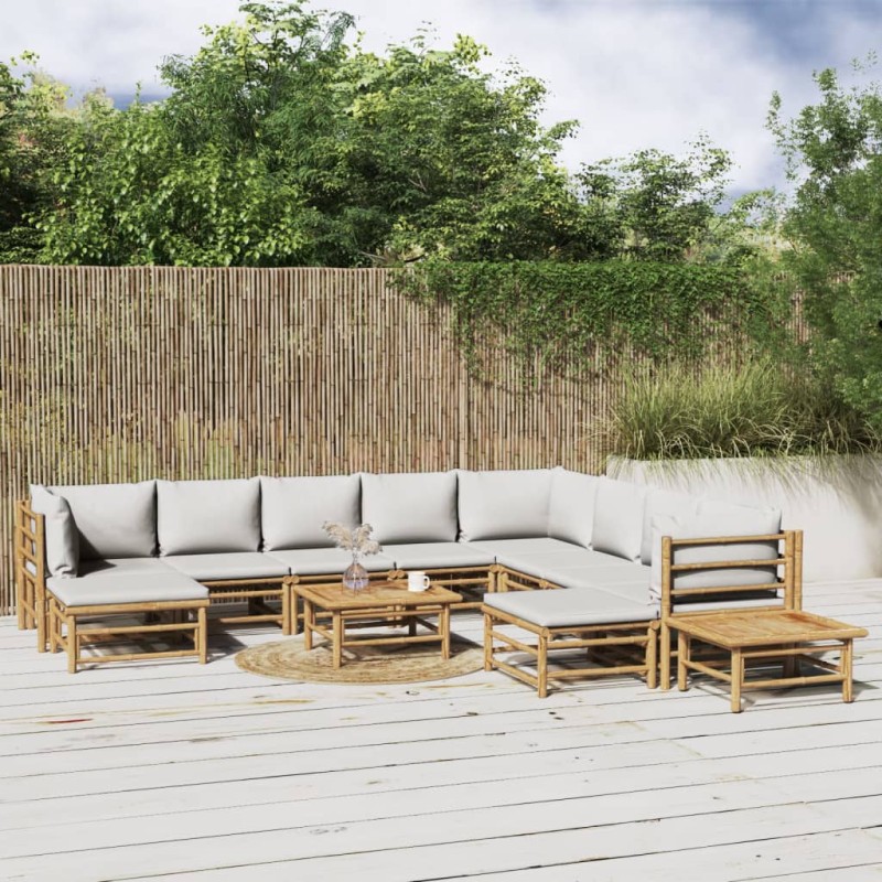 vidaXL Set de muebles de jardín 12 piezas bambú y cojines gris claro vidaXL Set de muebles de jardín 12 piezas bambú y cojines gris claro