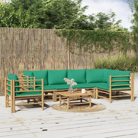 vidaXL Set de muebles de jardín 7 piezas bambú con cojines verde
