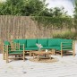 vidaXL Set de muebles de jardín 7 piezas bambú con cojines verde