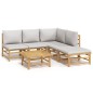 vidaXL Set de muebles de jardín 6 piezas bambú con cojines gris claro vidaXL Set de muebles de jardín 6 piezas bambú con cojines gris claro