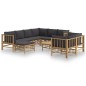 vidaXL Set de muebles de jardín 10 pzas bambú con cojines gris oscuro