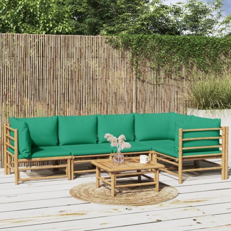 vidaXL Set de muebles de jardín 6 piezas bambú con cojines verde