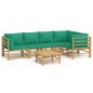 vidaXL Set de muebles de jardín 6 piezas bambú con cojines verde
