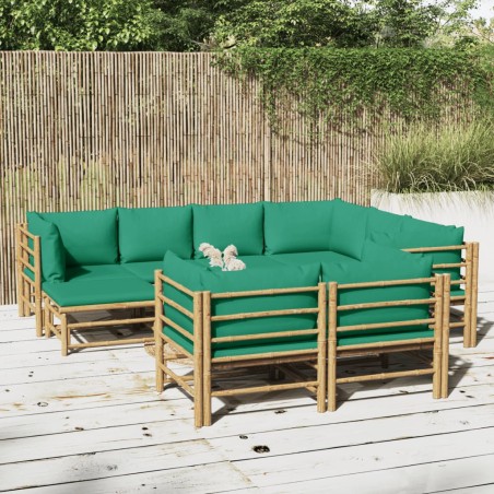vidaXL Set de muebles de jardín 10 piezas bambú con cojines verde