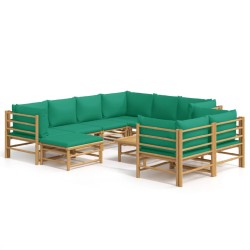 vidaXL Set de muebles de jardín 10 piezas bambú con cojines verde
