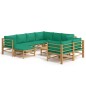 vidaXL Set de muebles de jardín 10 piezas bambú con cojines verde vidaXL Set de muebles de jardín 10 piezas bambú con cojines verde