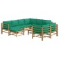vidaXL Set de muebles de jardín 10 piezas bambú con cojines verde vidaXL Set de muebles de jardín 10 piezas bambú con cojines verde