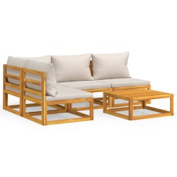 vidaXL Set muebles de jardín 5 pzas madera maciza y cojines gris claro