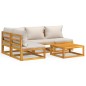 vidaXL Set muebles de jardín 5 pzas madera maciza y cojines gris claro vidaXL Set muebles de jardín 5 pzas madera maciza y cojines gris claro