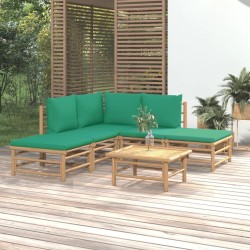 vidaXL Set de muebles de jardín 6 piezas bambú con cojines verde