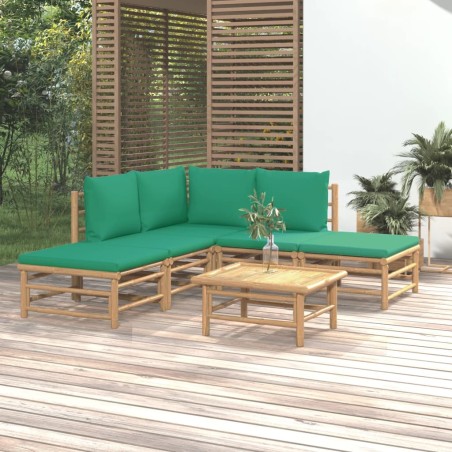 vidaXL Set de muebles de jardín 6 piezas bambú con cojines verde