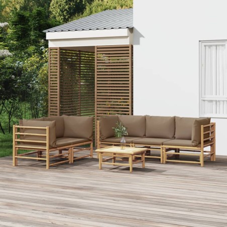 vidaXL Set de muebles de jardín 6 piezas bambú con cojines gris taupé