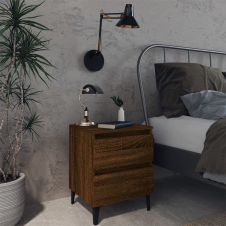 vidaXL Mesita de noche con patas de metal marrón roble 40x35x50 cm