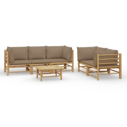 vidaXL Set de muebles de jardín 6 piezas bambú con cojines gris taupé