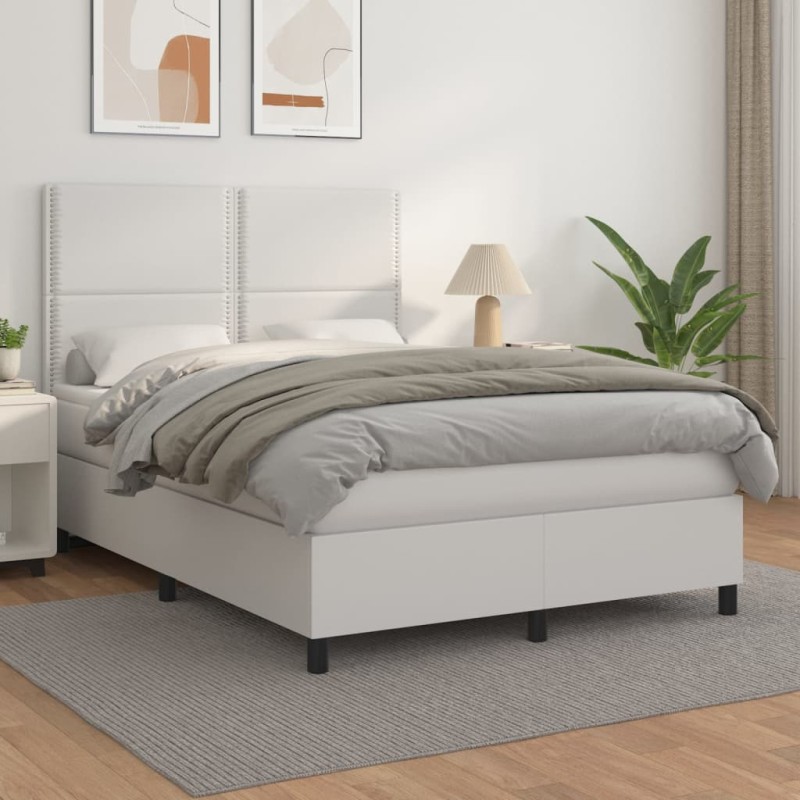 vidaXL Cama box spring con colchón cuero sintético blanco 140x200cm vidaXL Cama box spring con colchón cuero sintético blanco 140x200cm